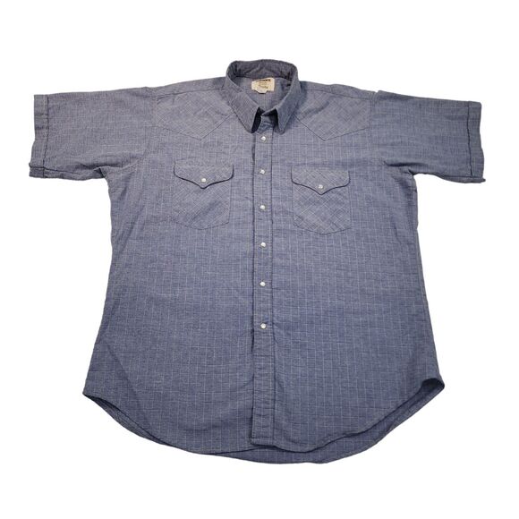 Vintage Ruddock Western Shirt Short Sleeve Blue Plaid Pearl Snap Men's XL (18) - Picture 1 of 10